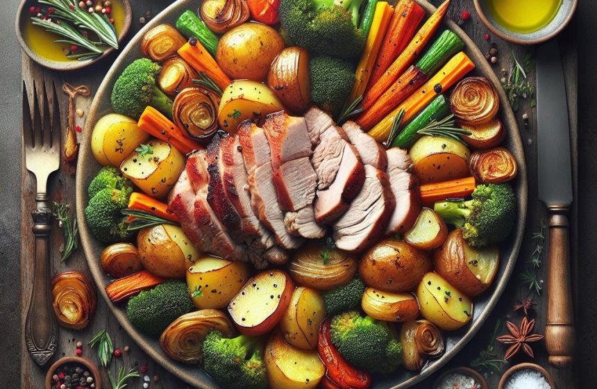 Délice de Rôti de Porc aux Pommes de Terre et Légumes Rôtis
