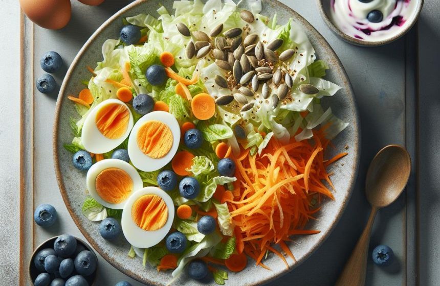 Salade de Chou-Carottes aux Œufs Durs et Yaourt Myrtille