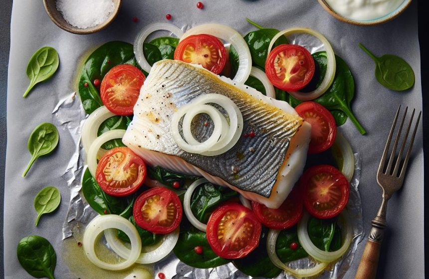 Filet de Cabillaud en Papillote avec Tomates, Oignons et Épinards