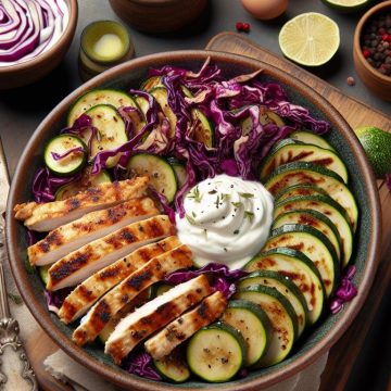 Aiguillettes de Poulet et Clafoutis de Courgettes au Chou Rouge