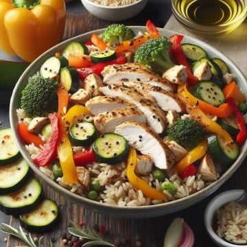 Délice de Riz Complet au Poulet et Légumes Colorés