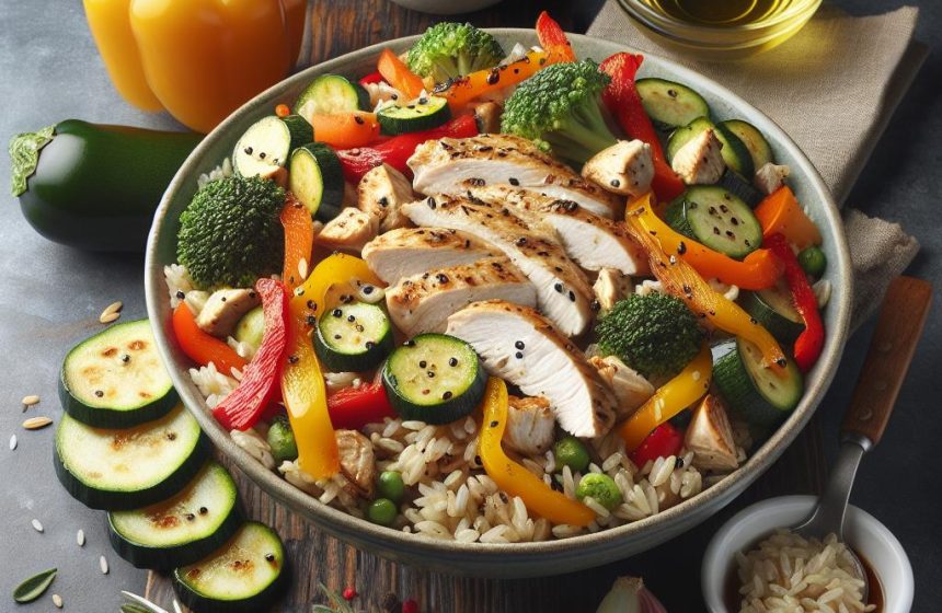 Délice de Riz Complet au Poulet et Légumes Colorés