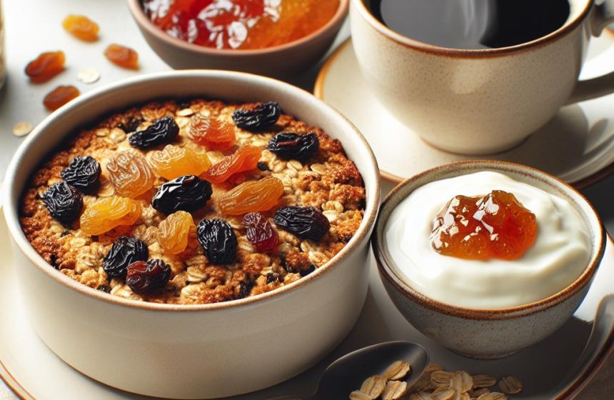 Baked Oats Gourmand aux Raisins et Yaourt Fruité
