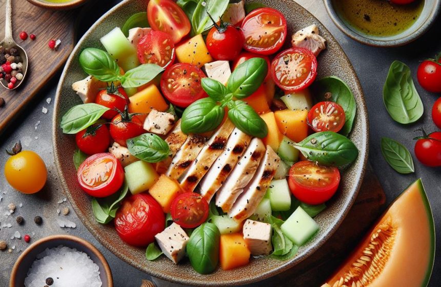 Salade Fraîcheur de Poulet, Tomates et Melon