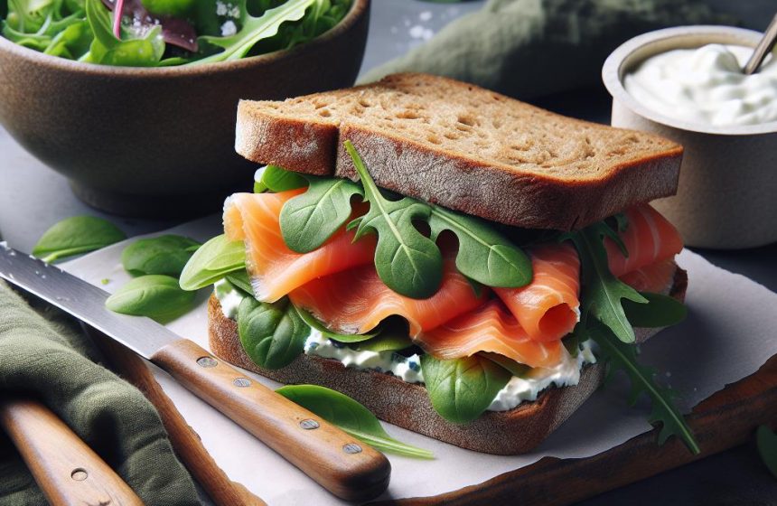 Sandwich au Saumon Fumé et Salade Verte