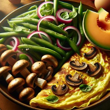 Omelette aux Champignons avec Salade de Haricots Verts et Melon