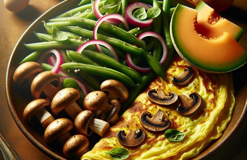 Omelette aux Champignons avec Salade de Haricots Verts et Melon