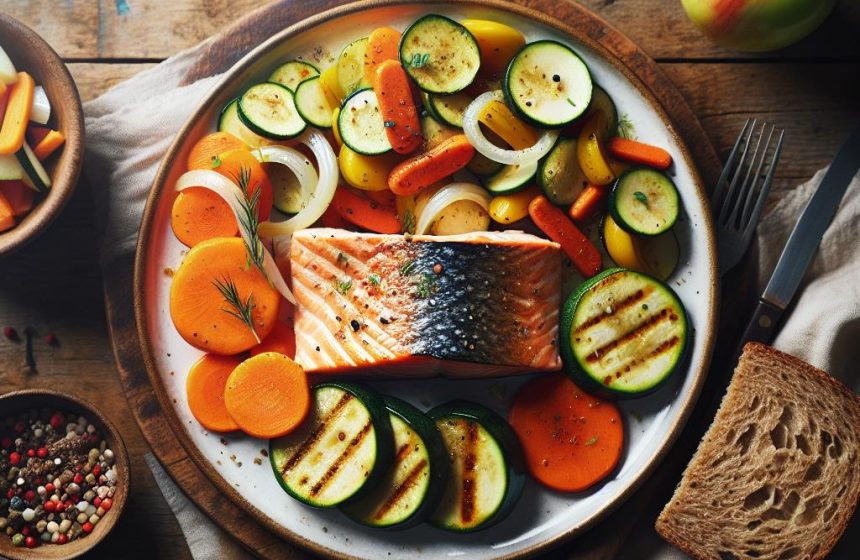 Délice de Saumon Grillé aux Légumes Colorés