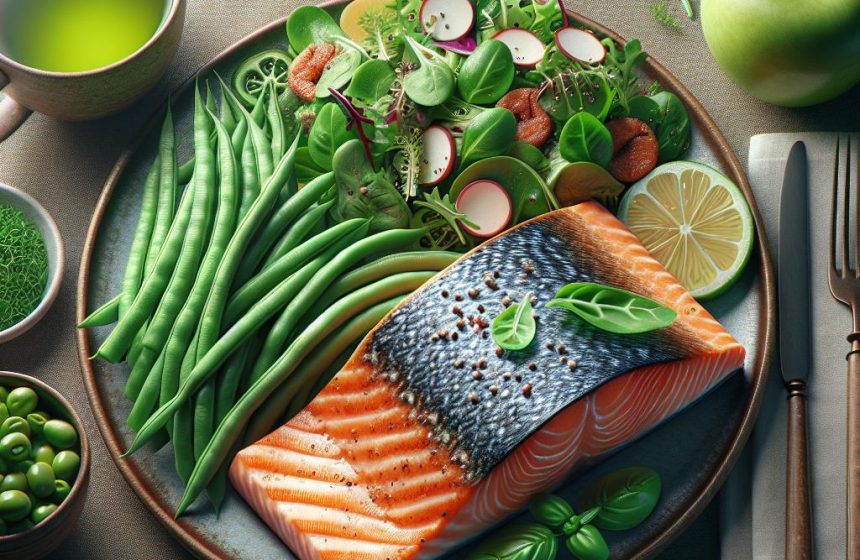 Pavé de Saumon aux Haricots Verts et Salade Croquante