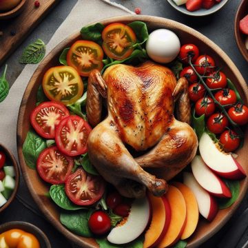 Poulet Rôti avec Salade de Tomates et Fruits Frais