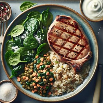 Côte de Porc Savoureuse avec Mélange de Riz, Épinards et Lentilles
