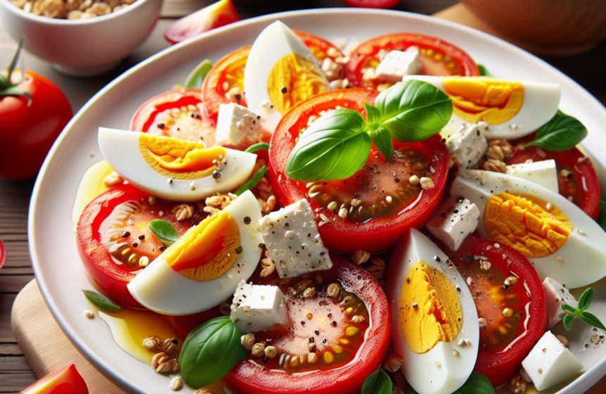 Salade de Tomates et Œufs Durs avec Fromage Blanc Granola