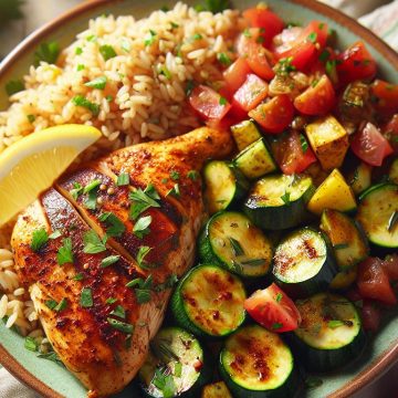 Poulet Grillé aux Épices avec Riz et Légumes Méditerranéens
