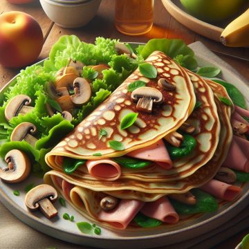 Crêpes Gourmandes au Jambon et Champignons avec Salade Verte