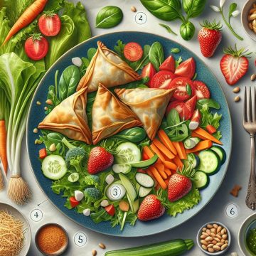 Samoussas aux Légumes et Salade Verte avec Fraises Gariguette