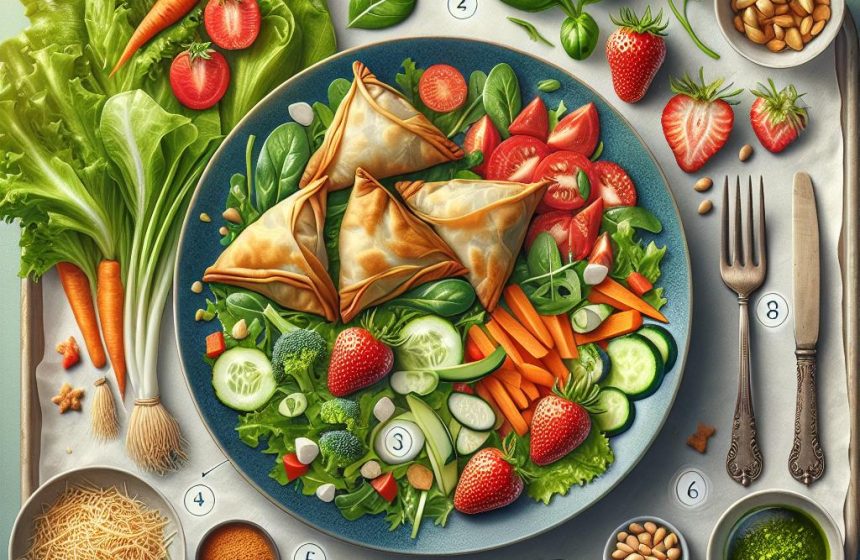 Samoussas aux Légumes et Salade Verte avec Fraises Gariguette