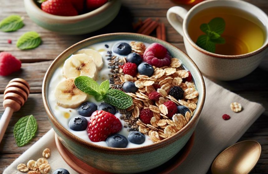 Délice Matinal au Muesli et Thé Vert à la Menthe