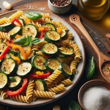 Pâtes Complètes aux Courgettes et Poivrons Sautés