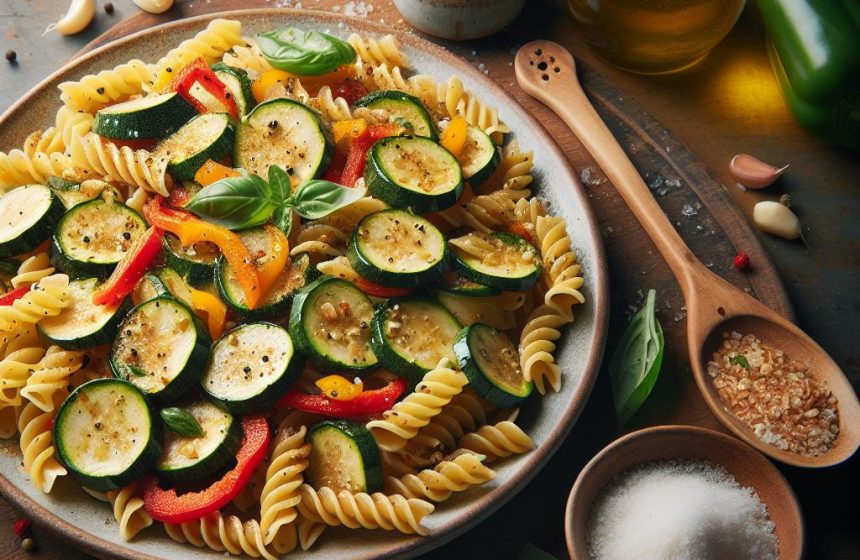 Pâtes Complètes aux Courgettes et Poivrons Sautés