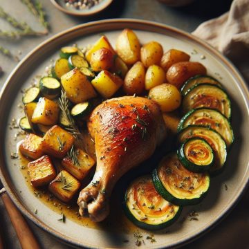 Poulet Rôti avec Pommes de Terre Sautées et Courgettes à la Crème