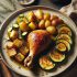 Poulet Rôti avec Pommes de Terre Sautées et Courgettes à la Crème