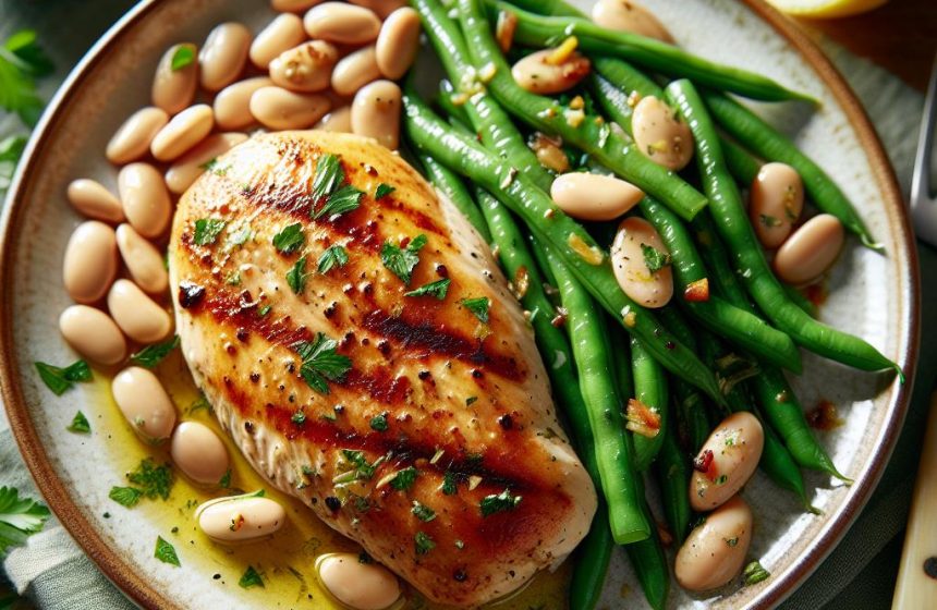 Poulet Grillé avec Haricots Verts et Haricots Beurre