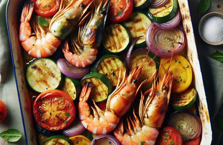 Gambas Grillées et Tian de Légumes Méditerranéens