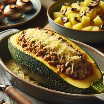 Courgette Farcie Gourmande avec Salade de Pommes de Terre et Champignons Sautés