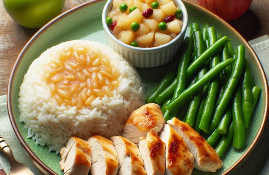 Délice de Riz au Poulet et Haricots Verts avec Compote de Pomme