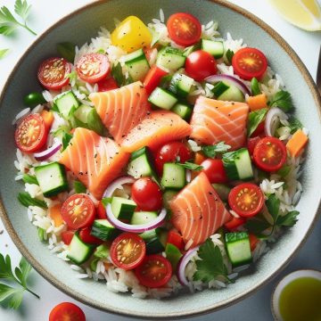 Salade de Riz au Saumon Fumé et Légumes Croquants