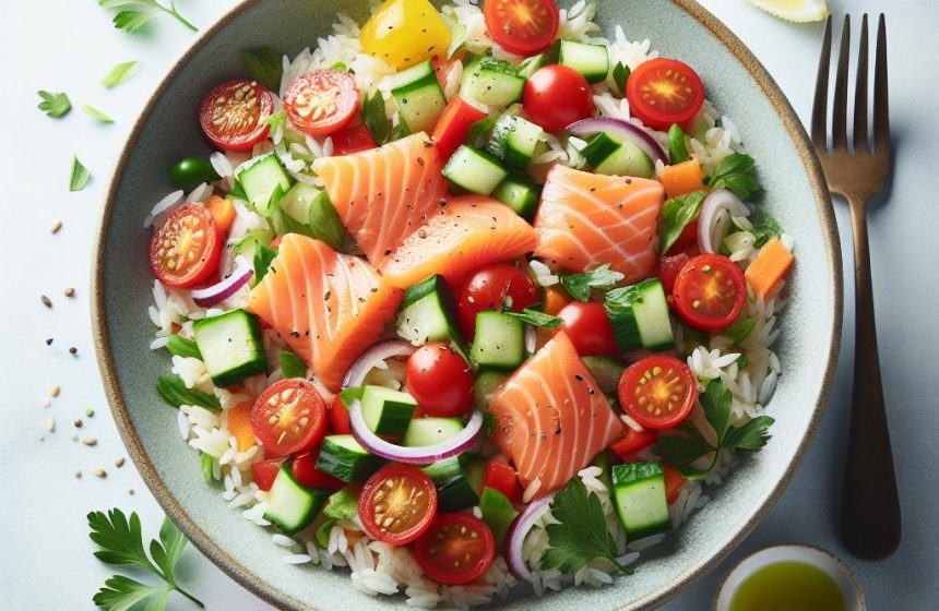 Salade de Riz au Saumon Fumé et Légumes Croquants