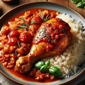 Cuisse de Poulet à la Sauce Tomate et Riz Parfumé