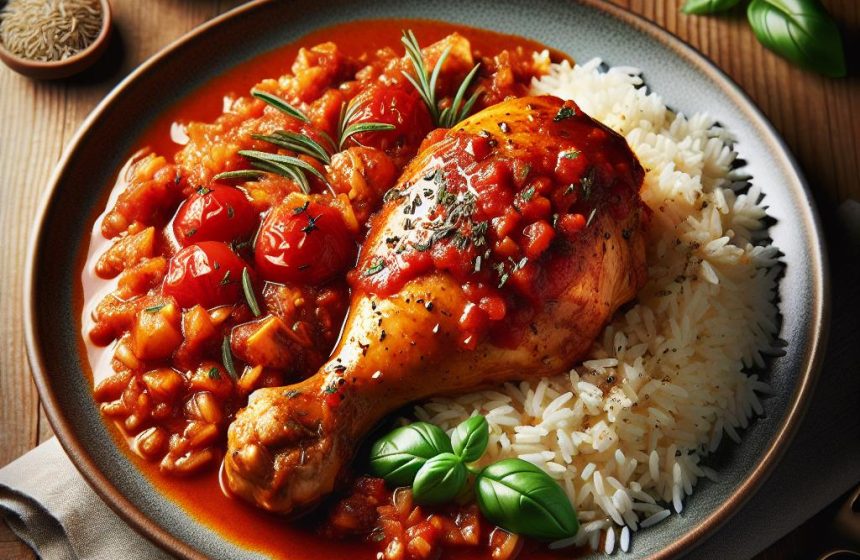 Cuisse de Poulet à la Sauce Tomate et Riz Parfumé