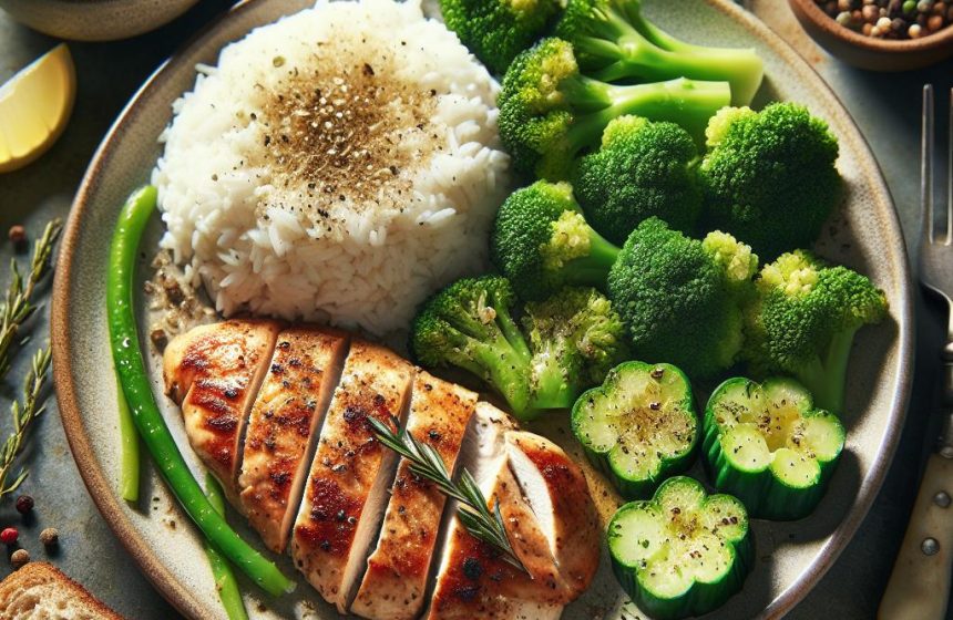 Filet de Poulet Savoureux avec Riz et Brocolis Vapeur