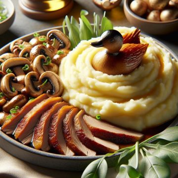 Canard Délicieux sur Lit de Purée et Champignons Sautés