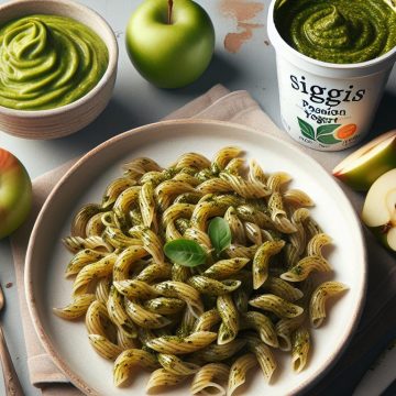 Pâtes Complètes au Pesto avec Siggis Passion et Compote Sans Sucre