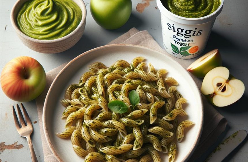 Pâtes Complètes au Pesto avec Siggis Passion et Compote Sans Sucre
