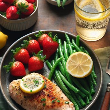 Filet de Poulet au Citron et Haricots Verts avec Fraises Fraîches
