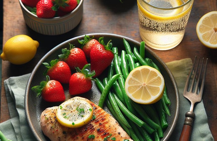 Filet de Poulet au Citron et Haricots Verts avec Fraises Fraîches
