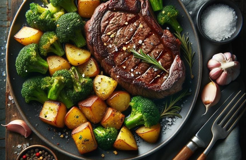 Steak de Bœuf aux Brocolis et Pommes de Terre Rustiques