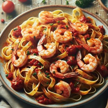 Tagliatelle all’arrabbiata aux crevettes