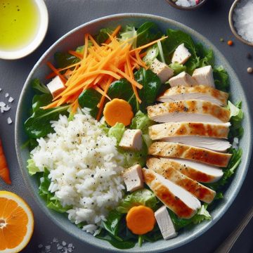 Salade de Mâche au Poulet, Riz Blanc et Carottes Râpées