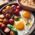 Œufs au Plat Gourmands avec Salade de Tomates Fraîches et Pain Rustique