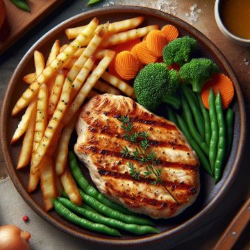 Escalope de Poulet Grillée avec Légumes Variés et Frites Maison