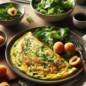Omelette aux Herbes et Salade Verte Accompagnée d’un Abricot