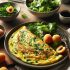 Omelette aux Herbes et Salade Verte Accompagnée d’un Abricot