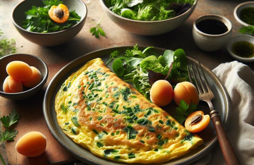 Omelette aux Herbes et Salade Verte Accompagnée d&rsquo;un Abricot