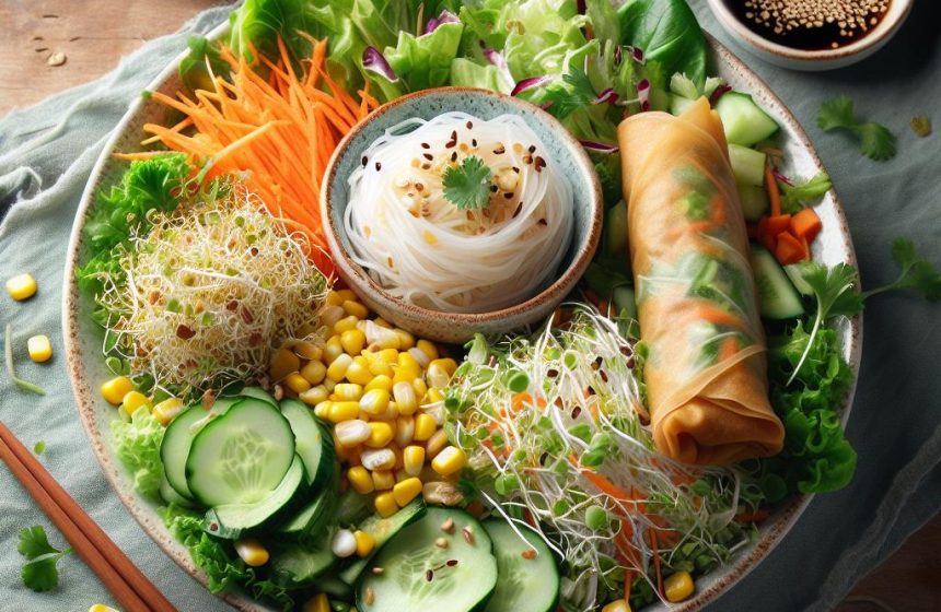 Salade Printanière aux Vermicelles et Rouleau de Printemps