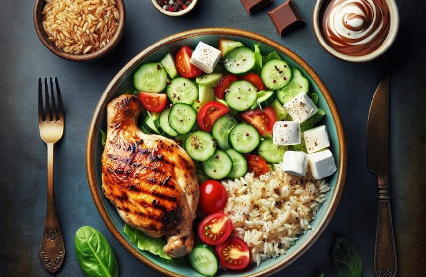 Poulet Grillé avec Salade de Riz et Mozzarella
