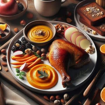 Cuisse de Poulet Rôti avec Purée de Carotte et Potimarron